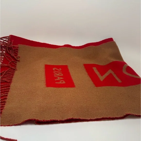 SOLD Louis Vuitton Red & Camel Double Sided 100% Cashmere Winter Scarf Luxury - Picture 14 of 15